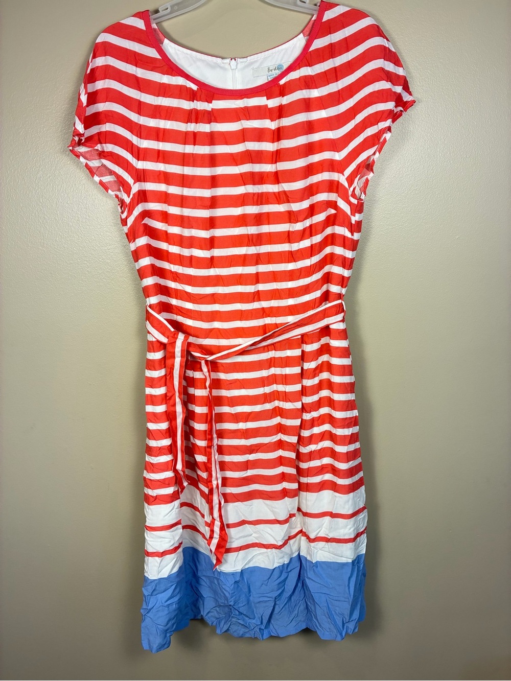 Boden Striped Belted Short Sleeve Knee Length Dress - Picture 2 of 14